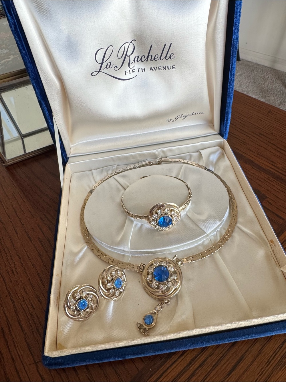 La Rachelle Fifth Avenue Necklace Bracelet Earrings Set Art Deco Rhinestone Box